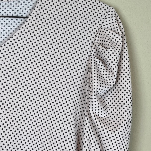 Adrianna Papell V-Neck Polka Dot Blush/Black Pleated Stretchy Blouse; Size M - Picture 3 of 7